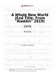 Sheet music, chords ZAYN, Zhavia Ward - A Whole New World (End Title, From Aladdin 2019)