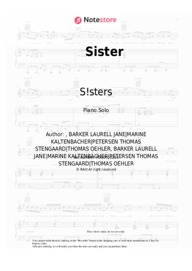 Sheet music, chords S!sters - Sister