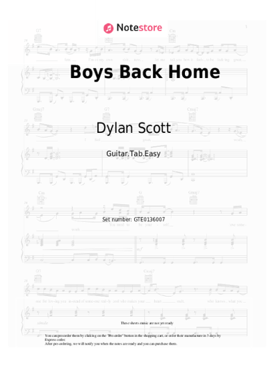 Sheet music, chords Dylan Scott, Dylan Marlowe - Boys Back Home