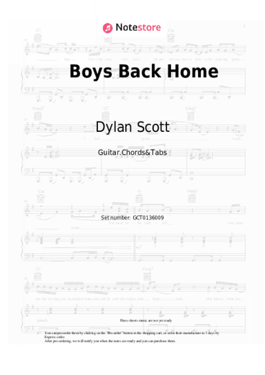 Sheet music, chords Dylan Scott, Dylan Marlowe - Boys Back Home