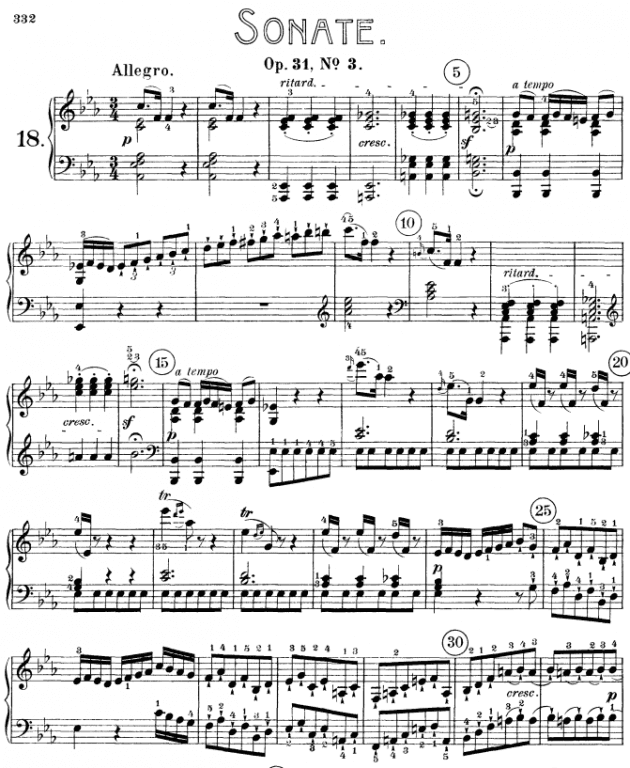 Piano Sonata No. 18 in E♭ major, Op. 31, No. 3 - Ludwig van Beethoven Piano Sheet Music - Piano.Solo