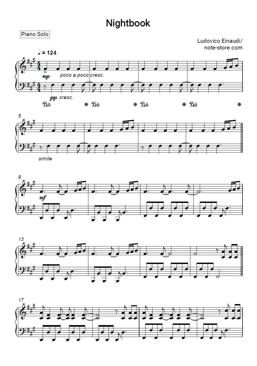 Nightbook - Ludovico Einaudi Piano Sheet Music - Piano.Solo