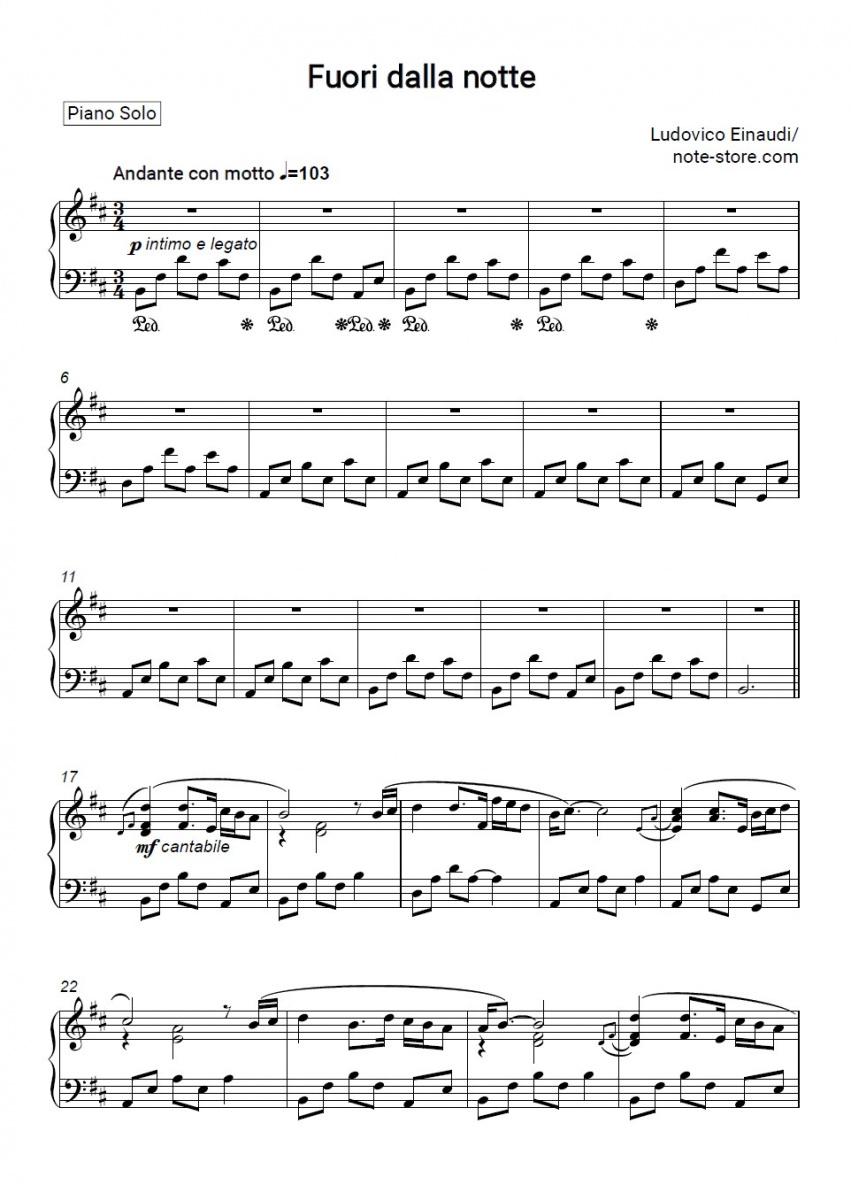 Fuori Dalla Notte - Ludovico Einaudi Piano Sheet Music - Piano.Solo