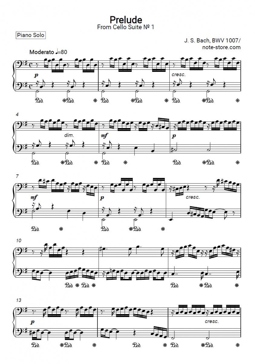 Cello Suite No. 1 in G Major, BWV 1007 - Johann Sebastian Bach Piano Sheet Music - Piano.Solo