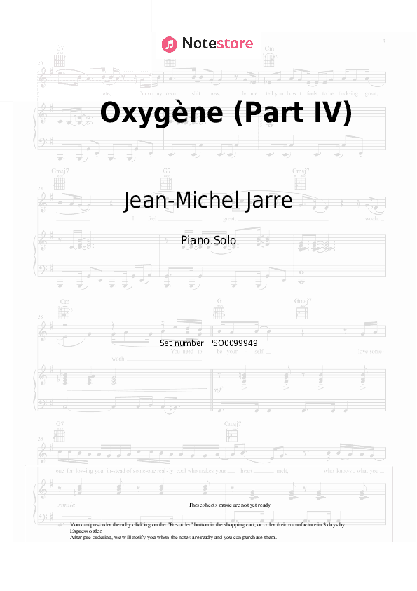 Oxygène (Part IV) - Jean-Michel Jarre Piano Sheet Music - Piano.Solo