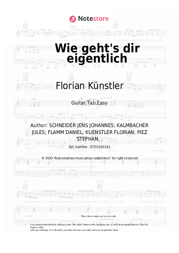 Wie geht's dir eigentlich - Florian Künstler, Madeline Juno Tabs Easy - Guitar.Tab.Easy