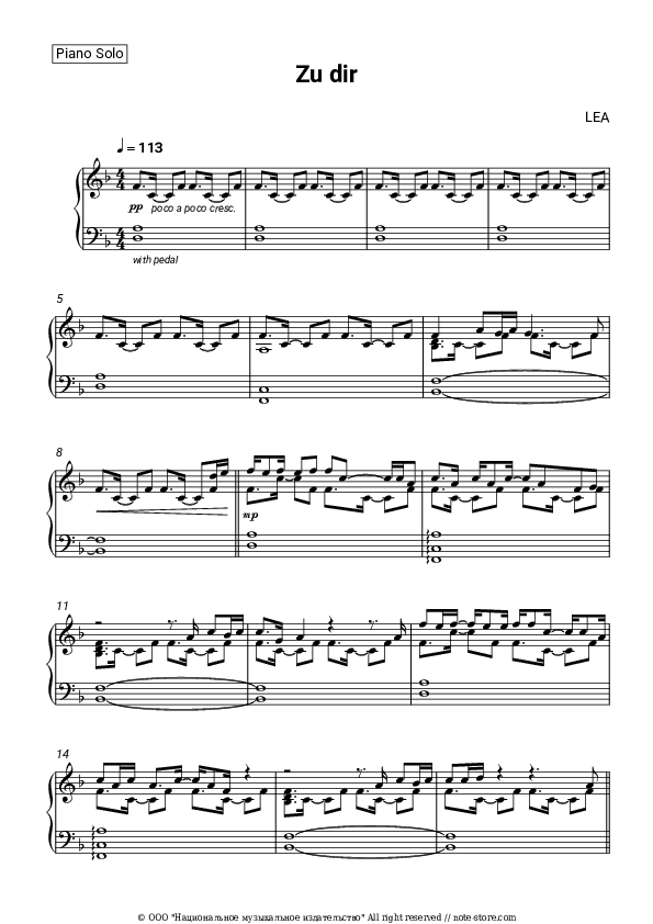Zu dir - LEA Piano Sheet Music - Piano.Solo