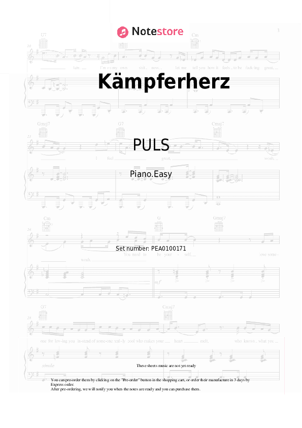 Kämpferherz - PULS Piano Sheet Music Easy - Piano.Easy