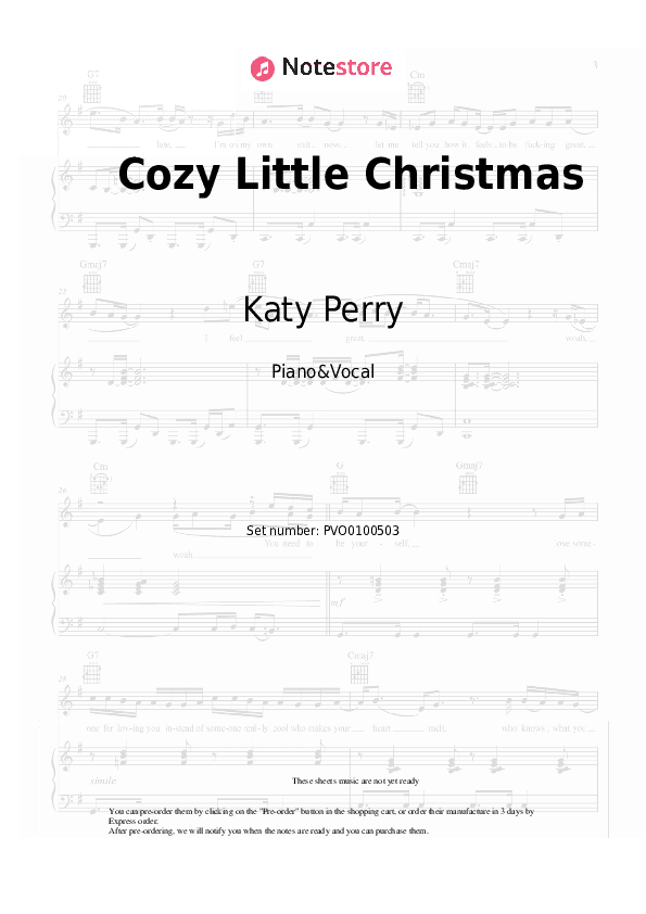 Cozy Little Christmas - Katy Perry Piano Sheet Music with the Voice part - Piano&Vocal