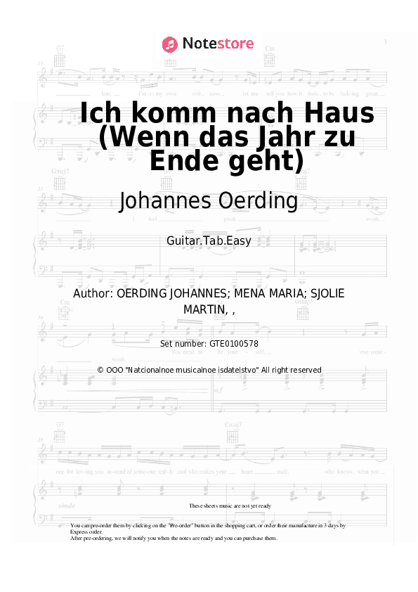 Ich komm nach Haus (Wenn das Jahr zu Ende geht) - Johannes Oerding Tabs Easy - Guitar.Tab.Easy