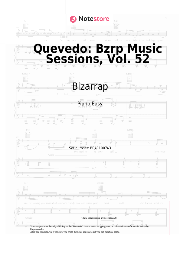 Quevedo: Bzrp Music Sessions, Vol. 52 - Bizarrap, Quevedo Piano Sheet Music Easy - Piano.Easy