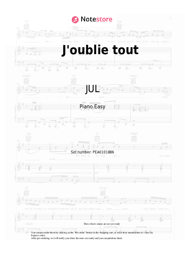 J'oublie tout - JUL Piano Sheet Music Easy - Piano.Easy