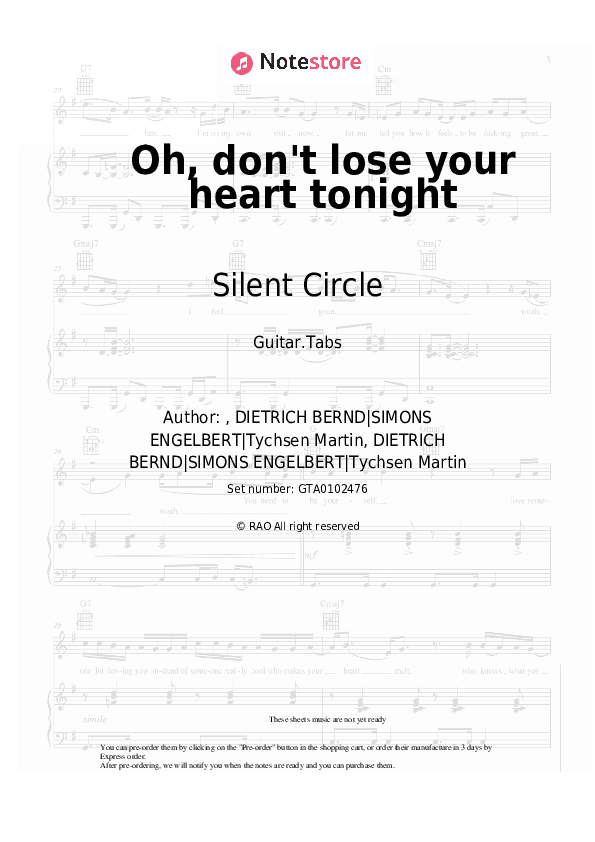 Oh, don't lose your heart tonight - Silent Circle Tabs - Guitar.Tabs