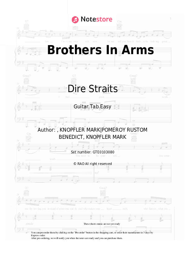 Brothers In Arms - Dire Straits Tabs Easy - Guitar.Tab.Easy