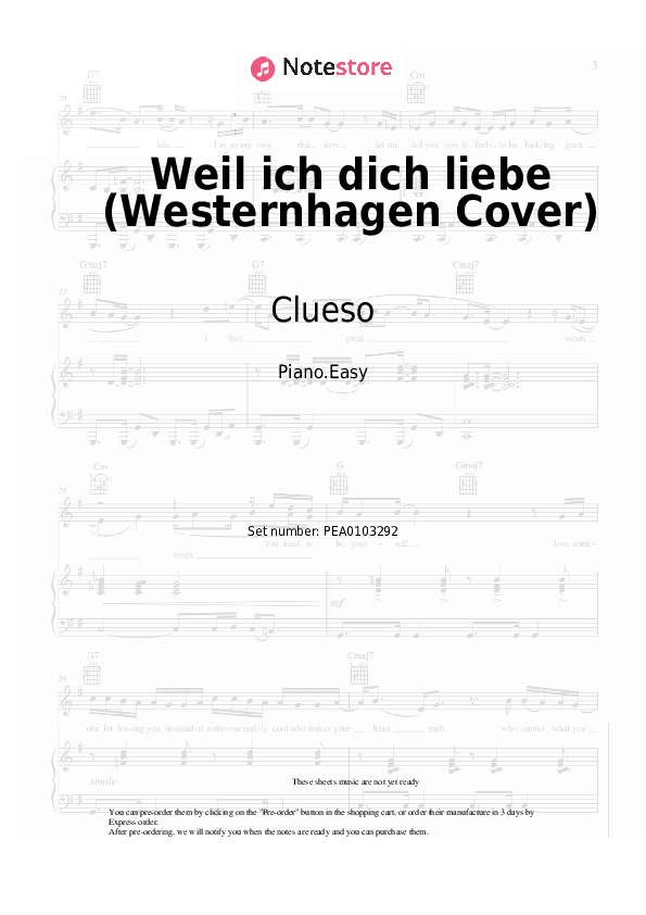 Weil ich dich liebe (Westernhagen Cover) - Clueso Piano Sheet Music Easy - Piano.Easy