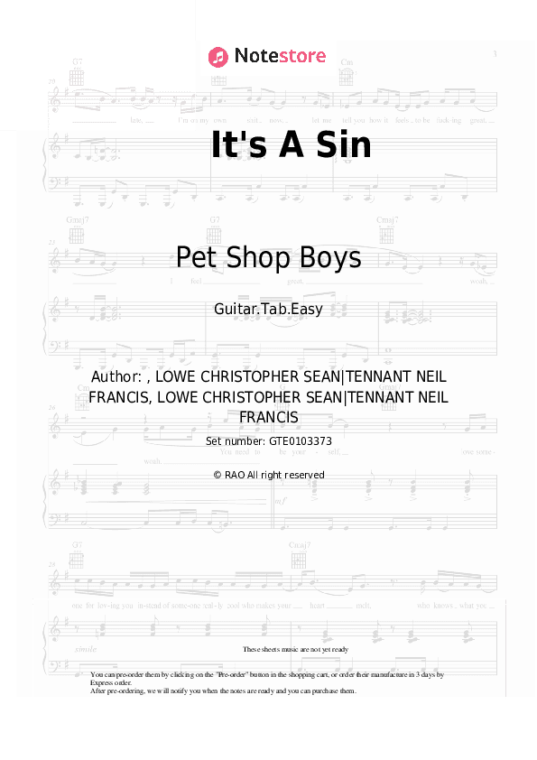 It's A Sin - Pet Shop Boys Tabs Easy - Guitar.Tab.Easy