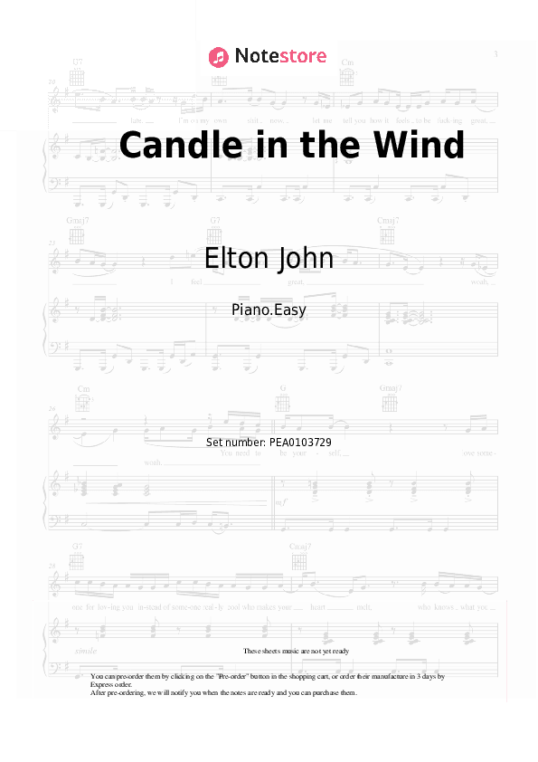 Candle in the Wind - Elton John Piano Sheet Music Easy - Piano.Easy