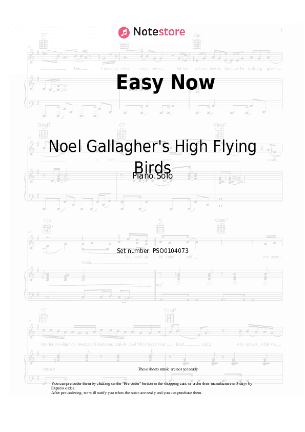 Easy Now - Noel Gallagher's High Flying Birds Piano Sheet Music - Piano.Solo