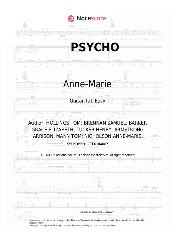 PSYCHO - Anne-Marie, Aitch Tabs Easy - Guitar.Tab.Easy