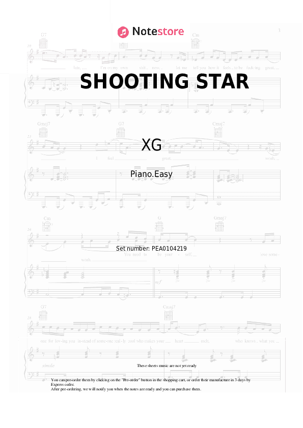 SHOOTING STAR - XG Piano Sheet Music Easy - Piano.Easy