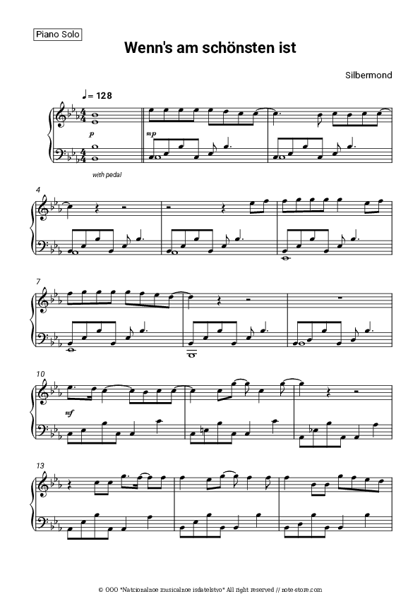 Wenn's am schönsten ist - Silbermond Piano Sheet Music - Piano.Solo