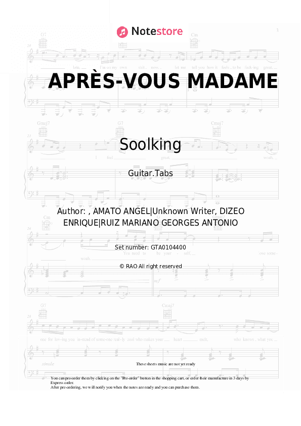 APRÈS-VOUS MADAME - Soolking, GIMS (Maître Gims) Tabs - Guitar.Tabs