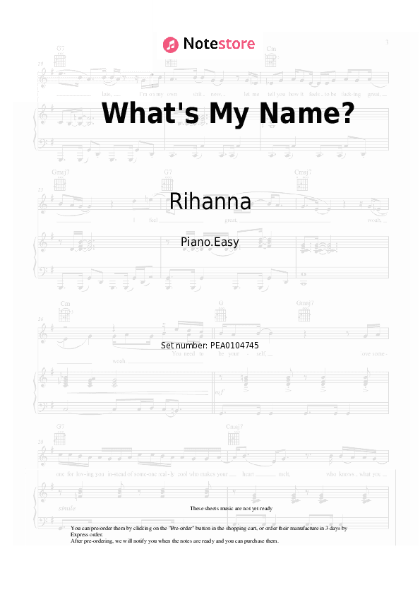 What's My Name? - Rihanna, Drake Piano Sheet Music Easy - Piano.Easy