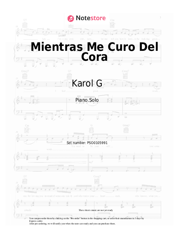 Mientras Me Curo Del Cora - Karol G Piano Sheet Music - Piano.Solo