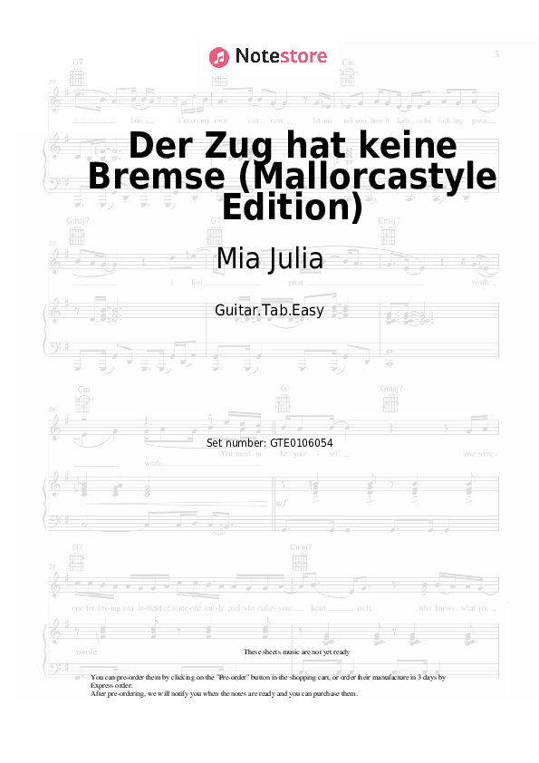 Der Zug hat keine Bremse (Mallorcastyle Edition) - Mia Julia, Lorenz Büffel, Malle Anja Tabs Easy - Guitar.Tab.Easy