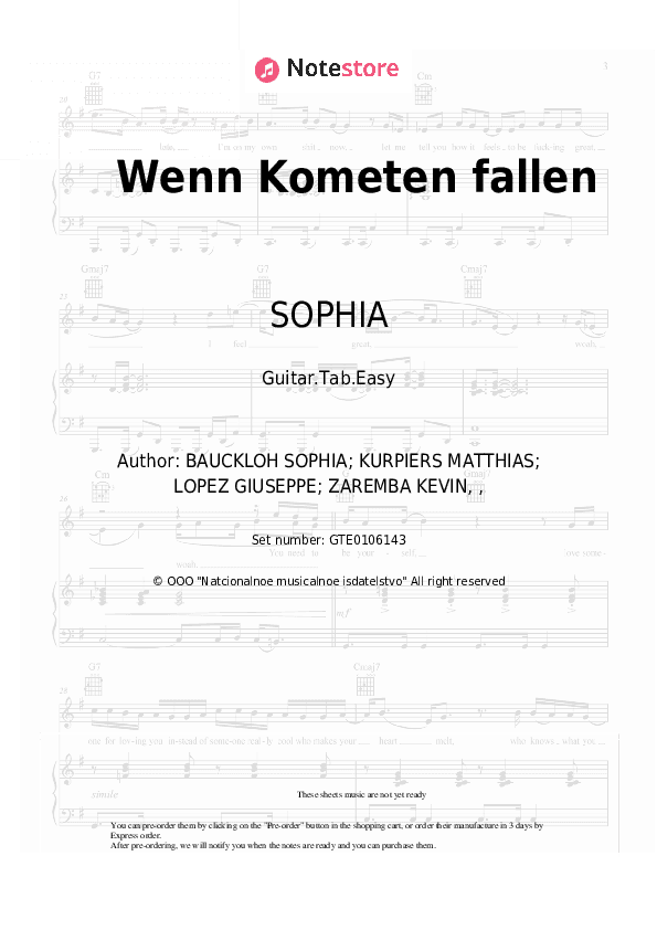 Wenn Kometen fallen - SOPHIA Tabs Easy - Guitar.Tab.Easy