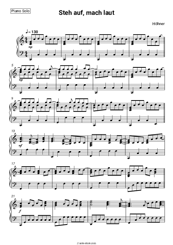 Steh auf, mach laut - Höhner Piano Sheet Music - Piano.Solo