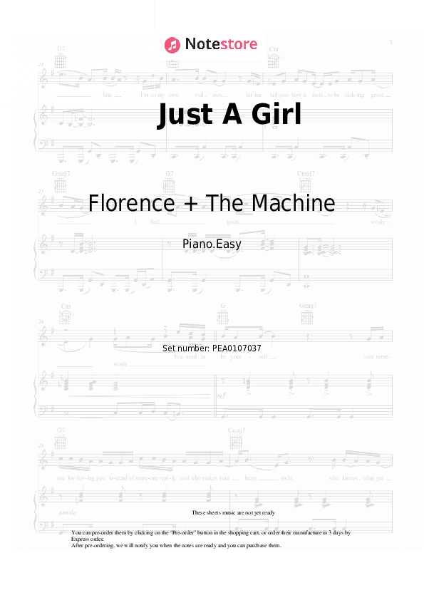 Just A Girl - Florence + The Machine Piano Sheet Music Easy - Piano.Easy