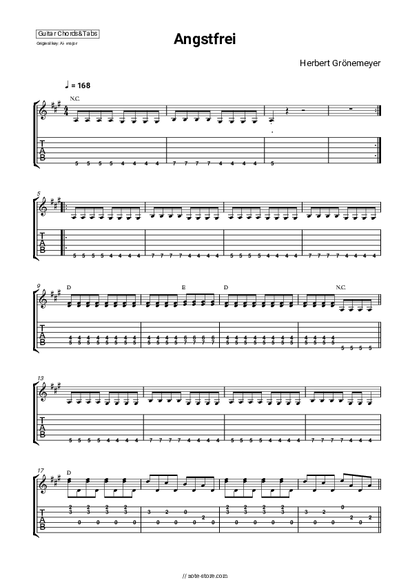Angstfrei - Herbert Grönemeyer Chords and Tabs - Guitar.Chords&Tabs