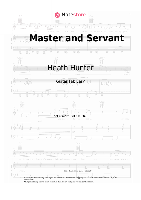 Master and Servant - Heath Hunter, The Pleasure Company Tabs Easy - Guitar.Tab.Easy
