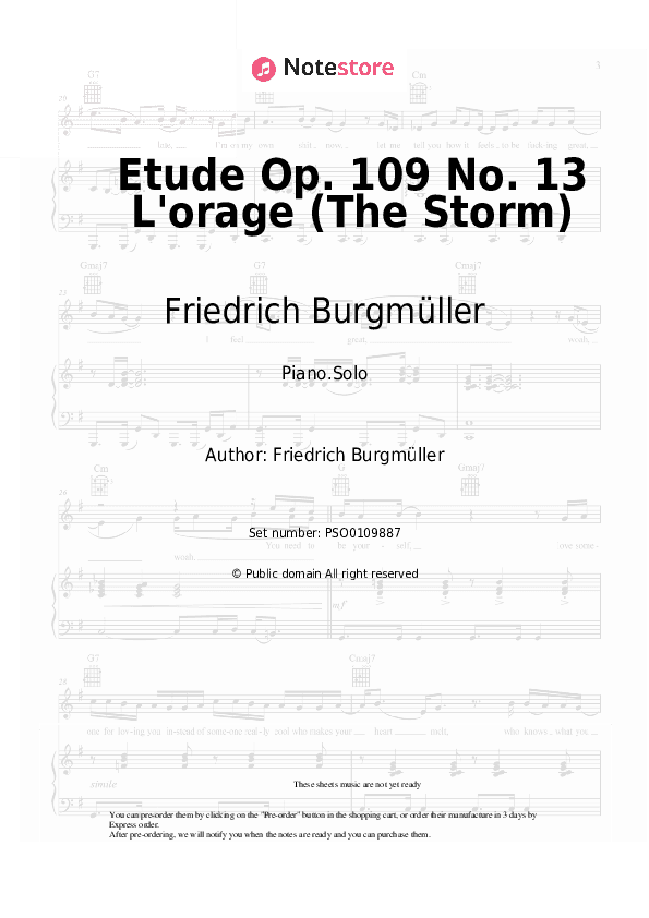 Etude Op. 109 No. 13 L'orage (The Storm) - Friedrich Burgmüller Piano Sheet Music - Piano.Solo