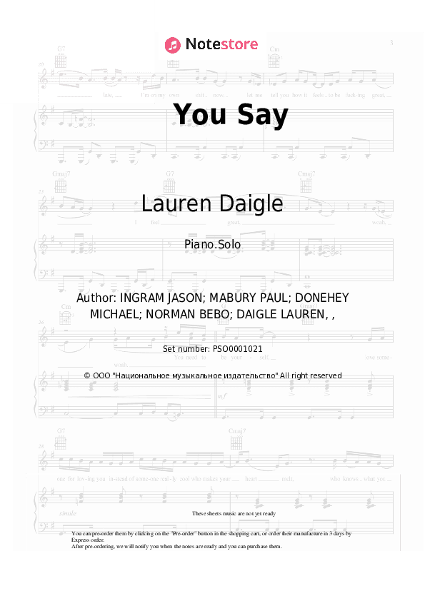 You Say - Lauren Daigle Piano Sheet Music - Piano.Solo