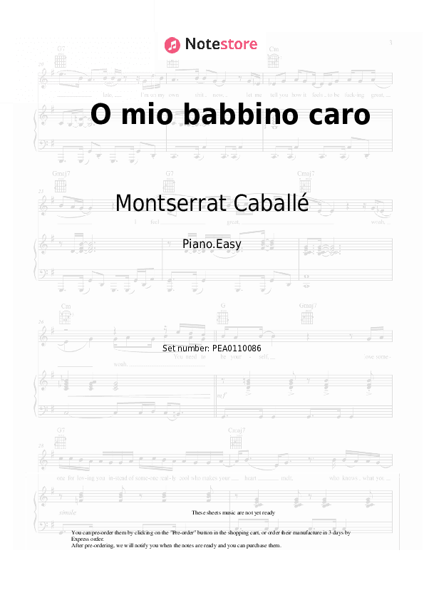 O mio babbino caro - Montserrat Caballé, Giacomo Puccini Piano Sheet Music Easy - Piano.Easy