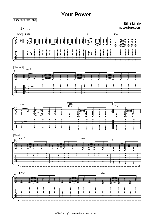 Your Power - Billie Eilish Chords and Tabs - Guitar.Chords&Tabs