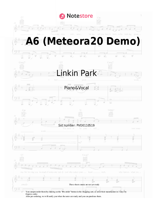 A6 (Meteora|20 Demo) - Linkin Park Piano Sheet Music with the Voice part - Piano&Vocal