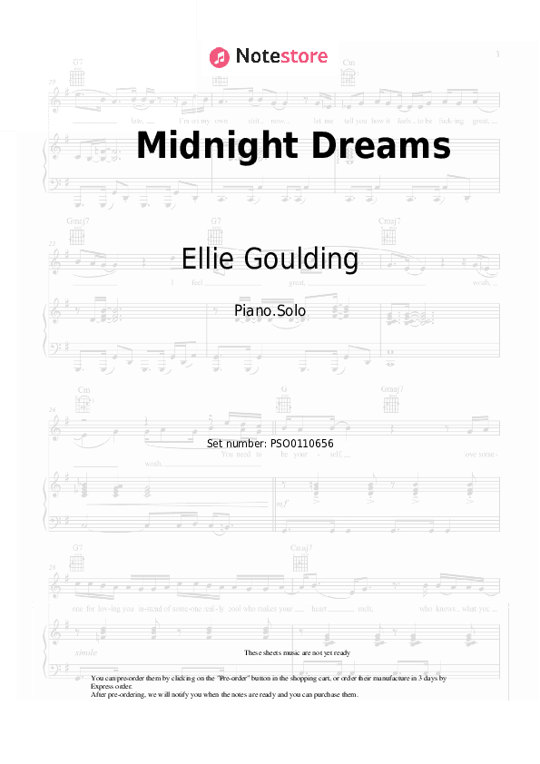 Midnight Dreams - Ellie Goulding Piano Sheet Music - Piano.Solo