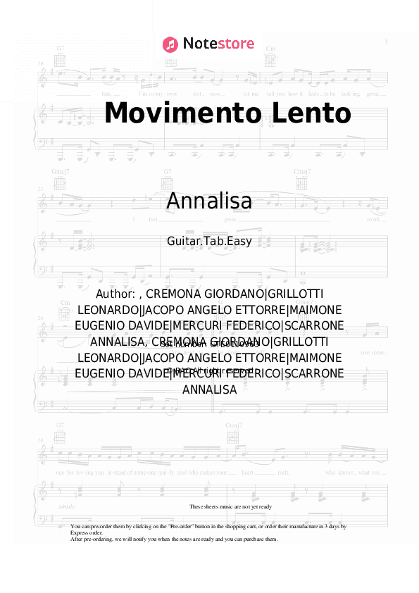 Movimento Lento - Annalisa, Federico Rossi Tabs Easy - Guitar.Tab.Easy