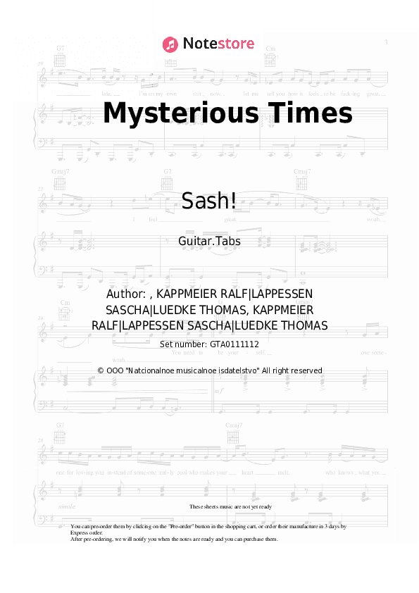 Mysterious Times - Sash!, Tina Cousins Tabs - Guitar.Tabs