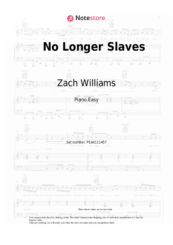 No Longer Slaves - Zach Williams Piano Sheet Music Easy - Piano.Easy