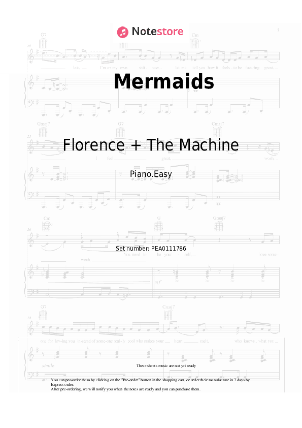 Mermaids - Florence + The Machine Piano Sheet Music Easy - Piano.Easy