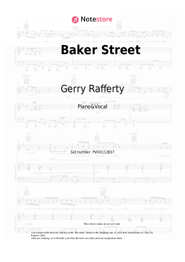 Baker Street - Gerry Rafferty Piano Sheet Music with the Voice part - Piano&Vocal