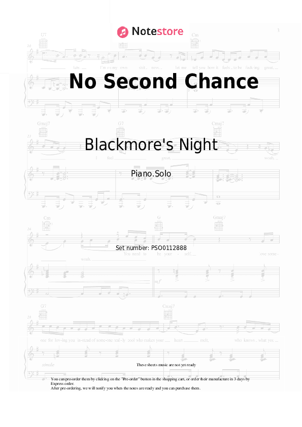 No Second Chance - Blackmore's Night Piano Sheet Music - Piano.Solo