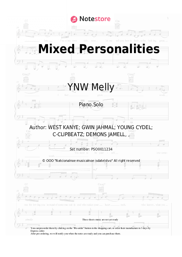 Mixed Personalities - YNW Melly, Kanye West Piano Sheet Music - Piano.Solo