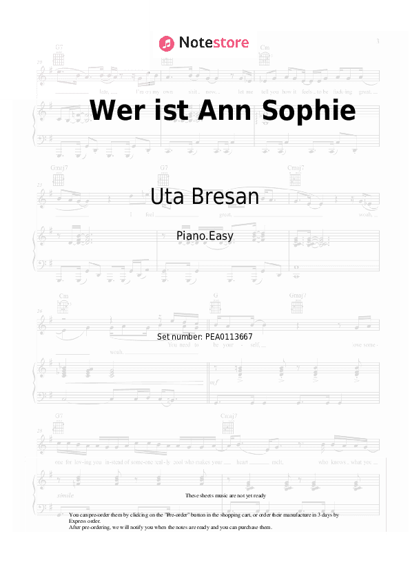 Wer ist Ann Sophie - Uta Bresan Piano Sheet Music Easy - Piano.Easy