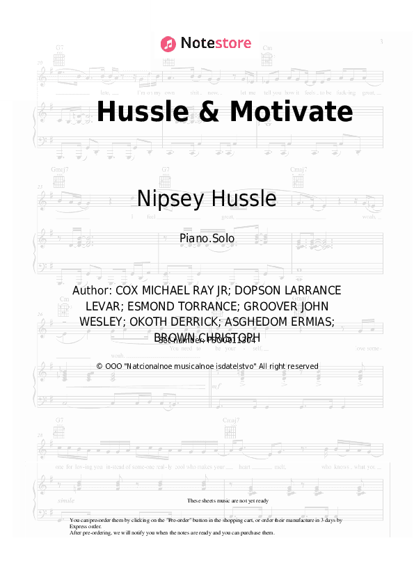 Hussle & Motivate - Nipsey Hussle Piano Sheet Music - Piano.Solo