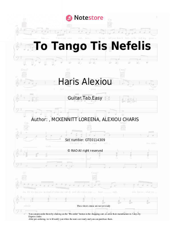 To Tango Tis Nefelis - Haris Alexiou Tabs Easy - Guitar.Tab.Easy